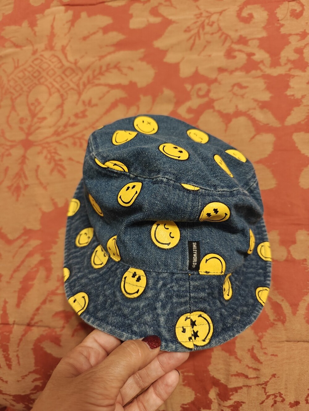 Smiley Denim Bucket Hat Yellow Smiley Print